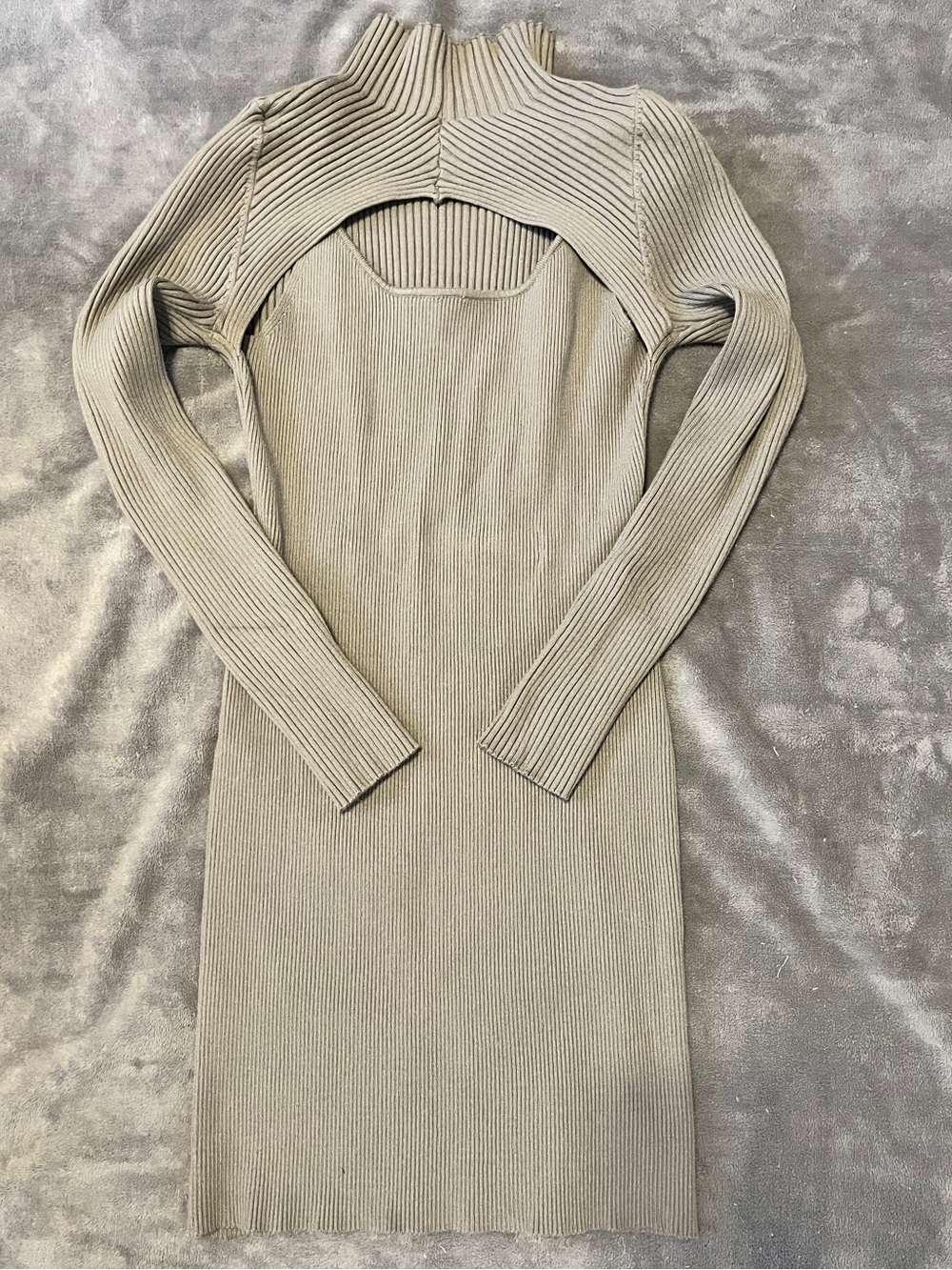 Ribbed Long Sleeve Cutout Knit Dress